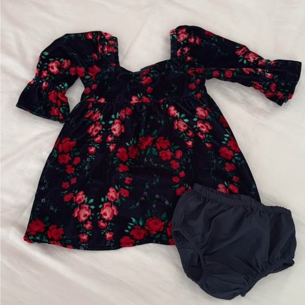 Janie and Jack Navy Floral Dress with Bloomers 6-12 Months